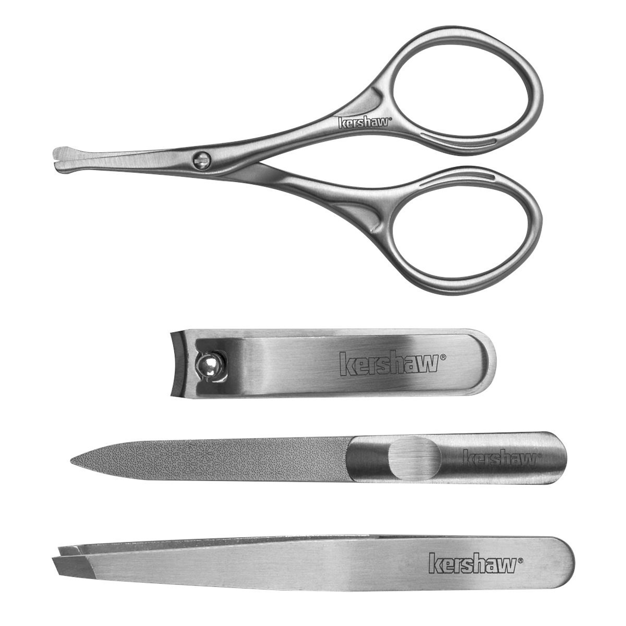Kershaw Manicure Kit — Fingernail Clipper, Nail File, Scissors, Tweezers, Stainless Steel, Model# KERKMCURE